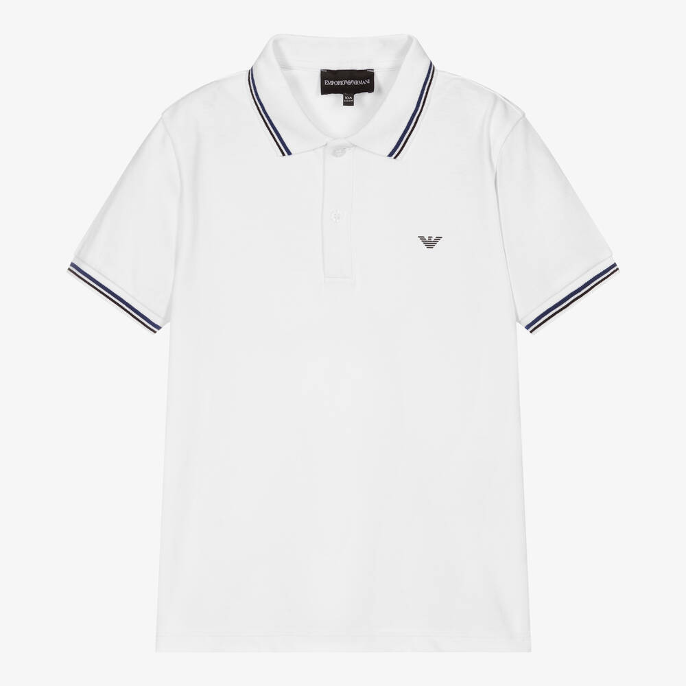 Emporio Armani - Белая рубашка поло из хлопка для мальчиков-подростков | Childrensalon