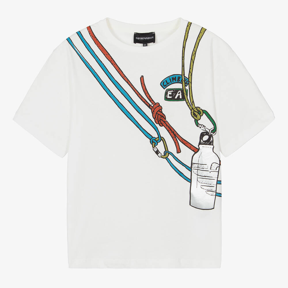 Emporio Armani - Teen Boys White Cotton T-Shirt  | Childrensalon
