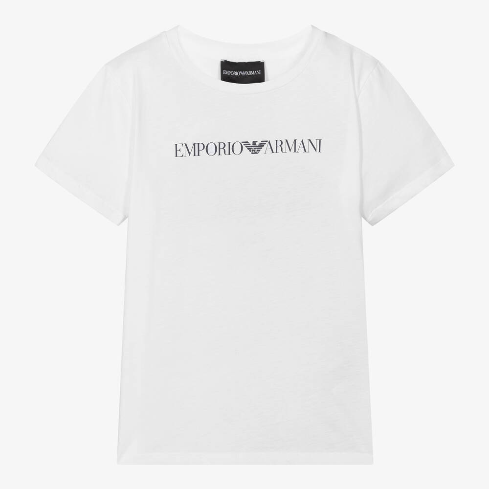 Emporio Armani - Teen Boys White Cotton T-Shirt | Childrensalon