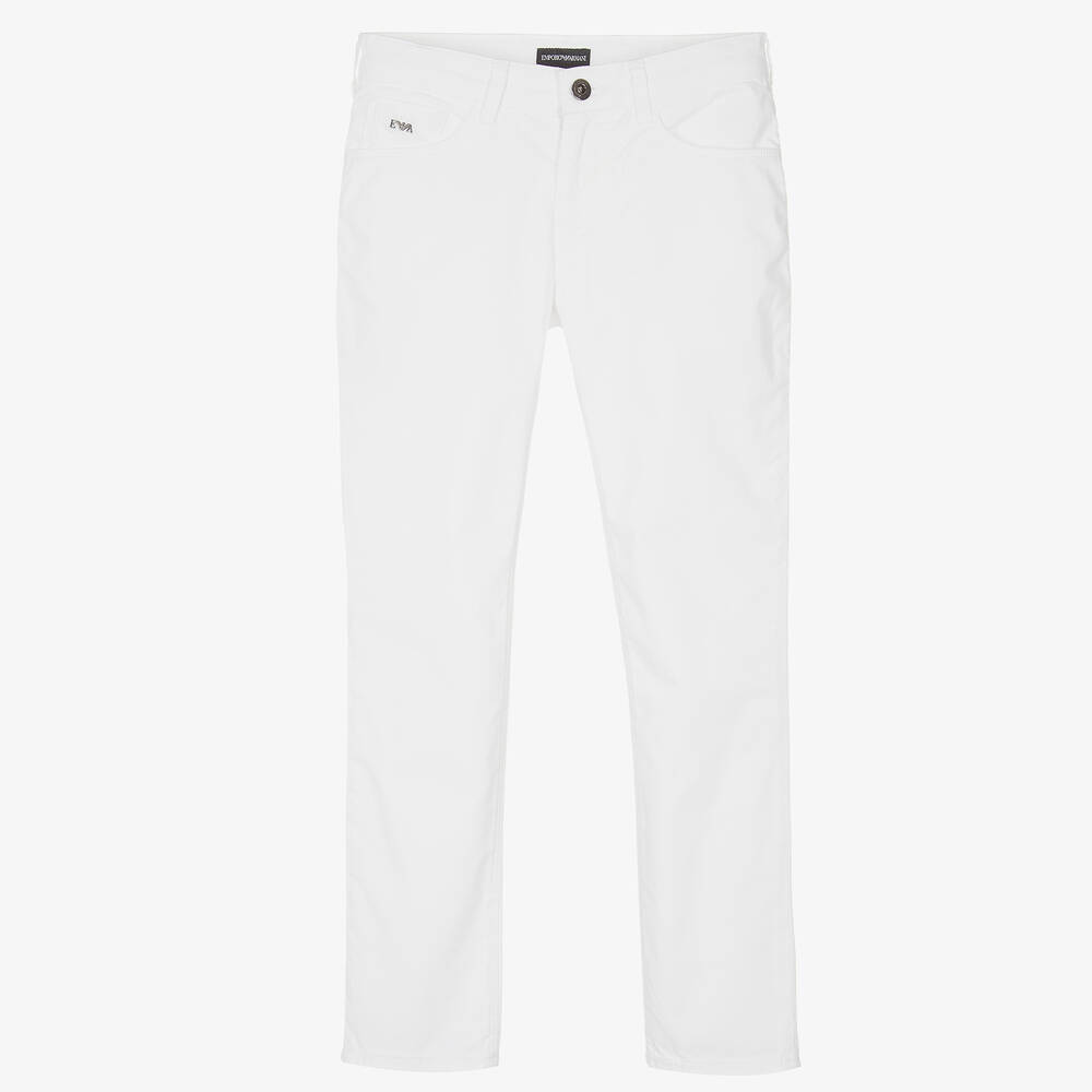 Emporio Armani - Teen Boys White Cotton Trousers | Childrensalon