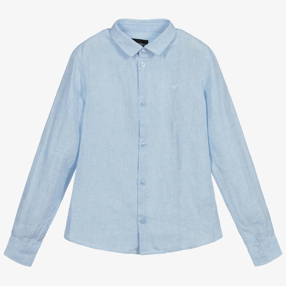 Emporio Armani - قميص تينز ولادي كتان لون أزرق | Childrensalon