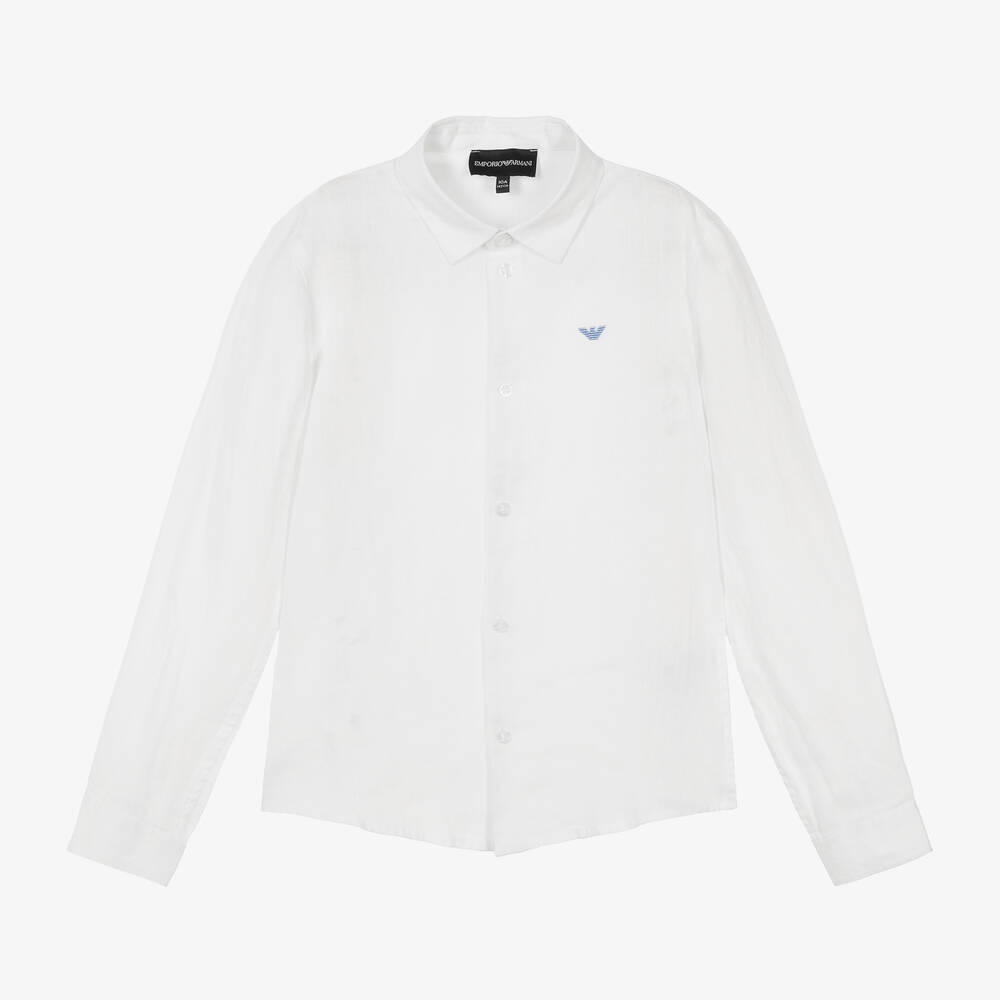 Emporio Armani - قميص كتان لون أبيض تينز ولادي | Childrensalon