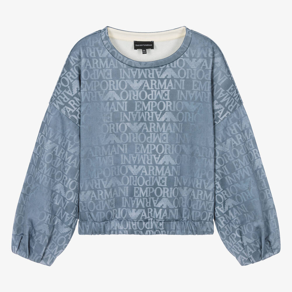 Emporio Armani Teen Girls Blue Denim-look Sweatshirt