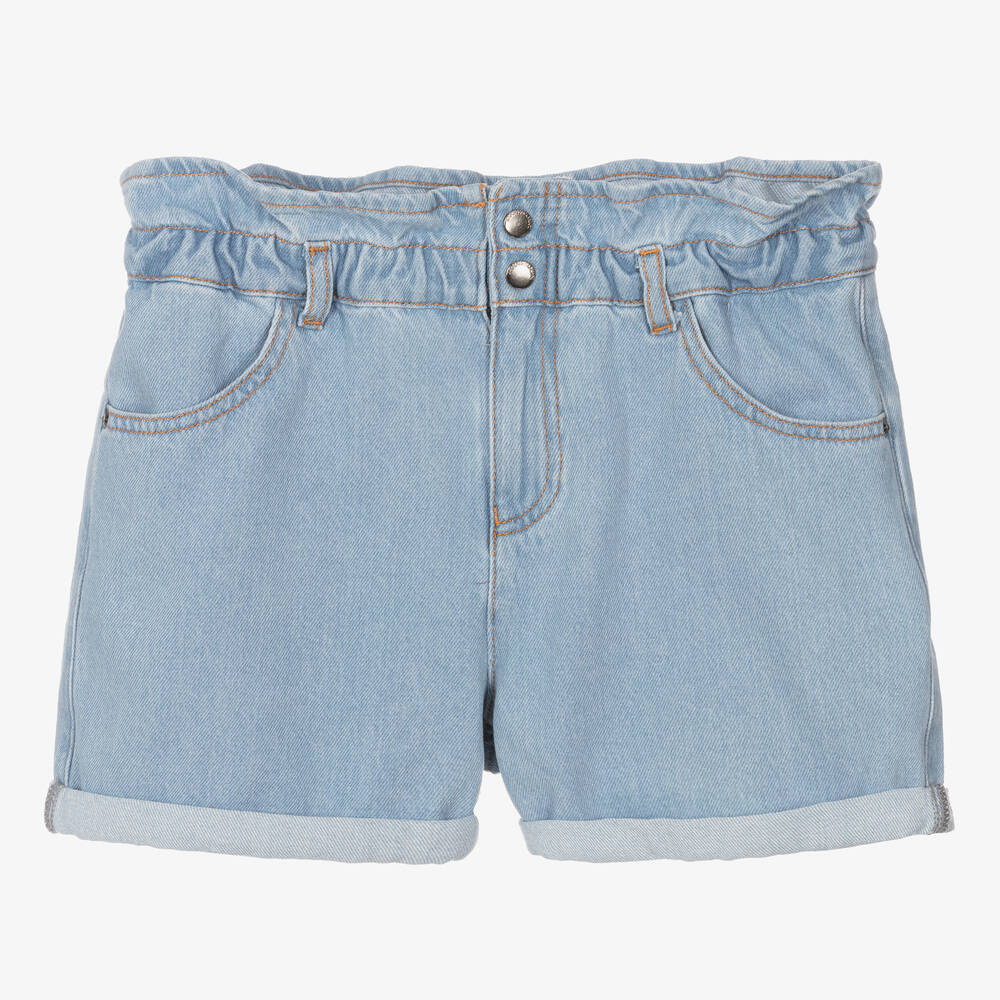 Emporio Armani - Teen Girls Blue Denim Paperbag Shorts | Childrensalon