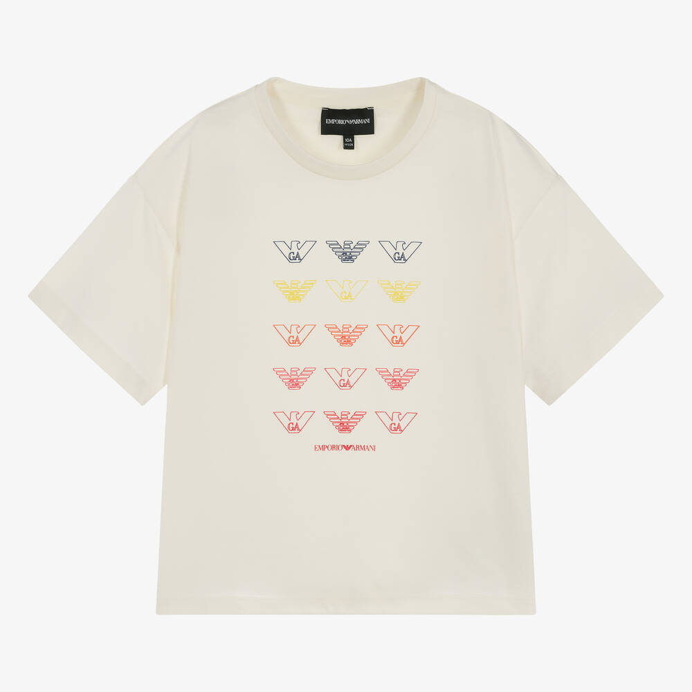 Emporio Armani - Teen Girls Ivory Cotton Eagle T-Shirt | Childrensalon