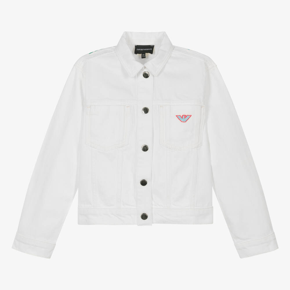 Emporio Armani - Teen Girls Ivory Embroidered Denim Jacket | Childrensalon