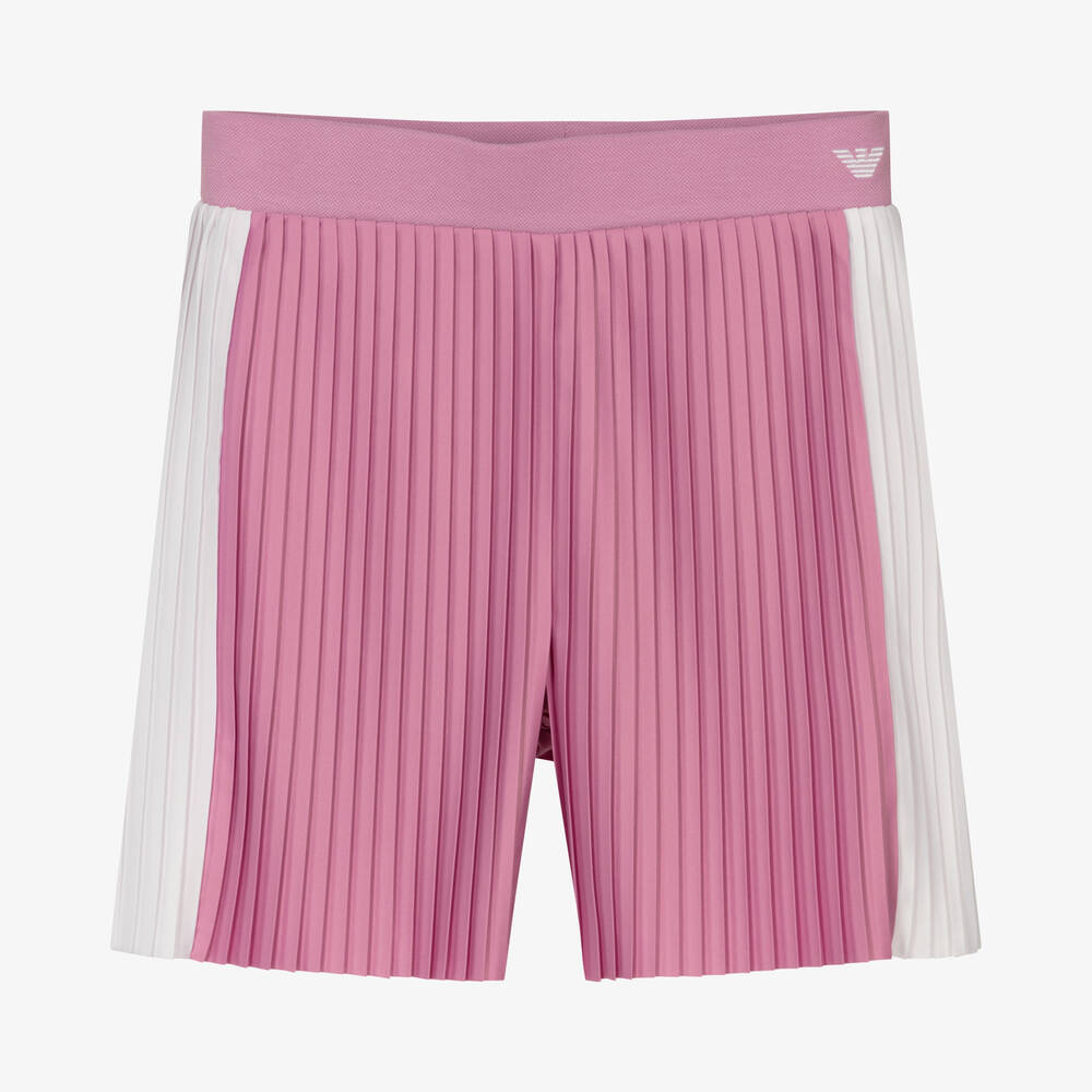 Emporio Armani Teen Girls Lilac Pink & White Pleated Shorts
