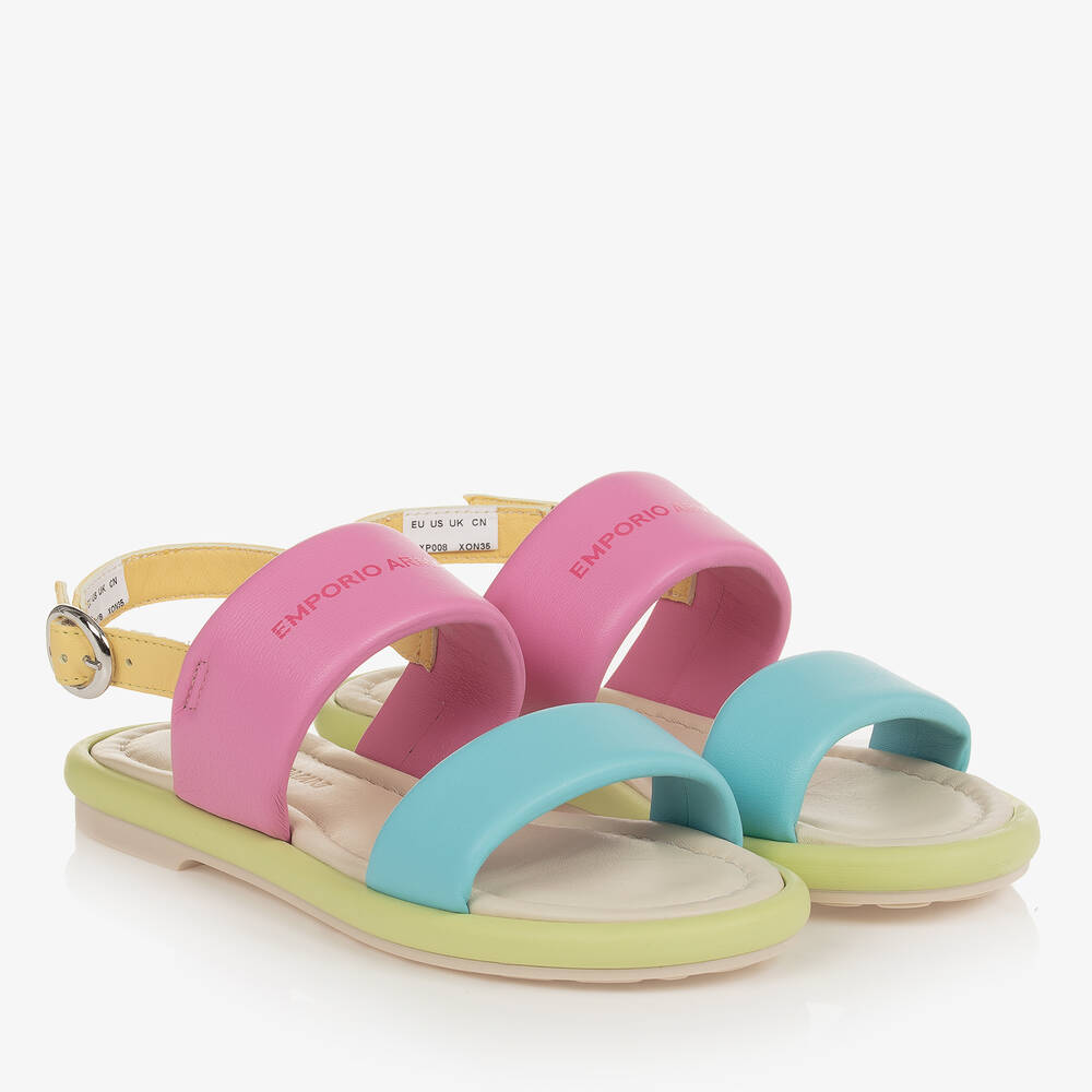 Shop Emporio Armani Teen Girls Multicoloured Leather Sandals In Pink