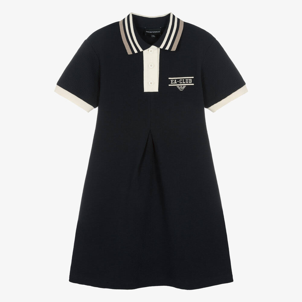 Emporio Armani - Teen Girls Navy Blue Cotton Polo Dress | Childrensalon