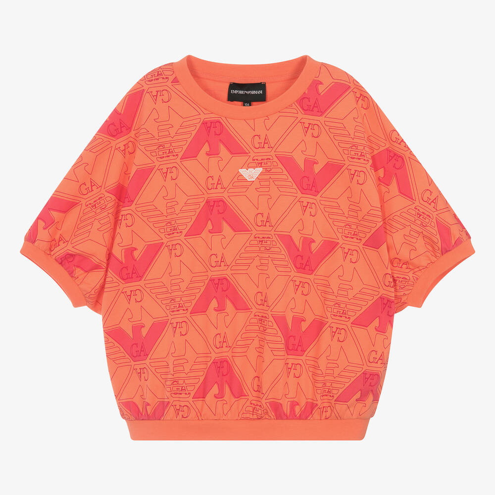 Emporio Armani - Teen Girls Orange Cotton Eagle T-Shirt | Childrensalon