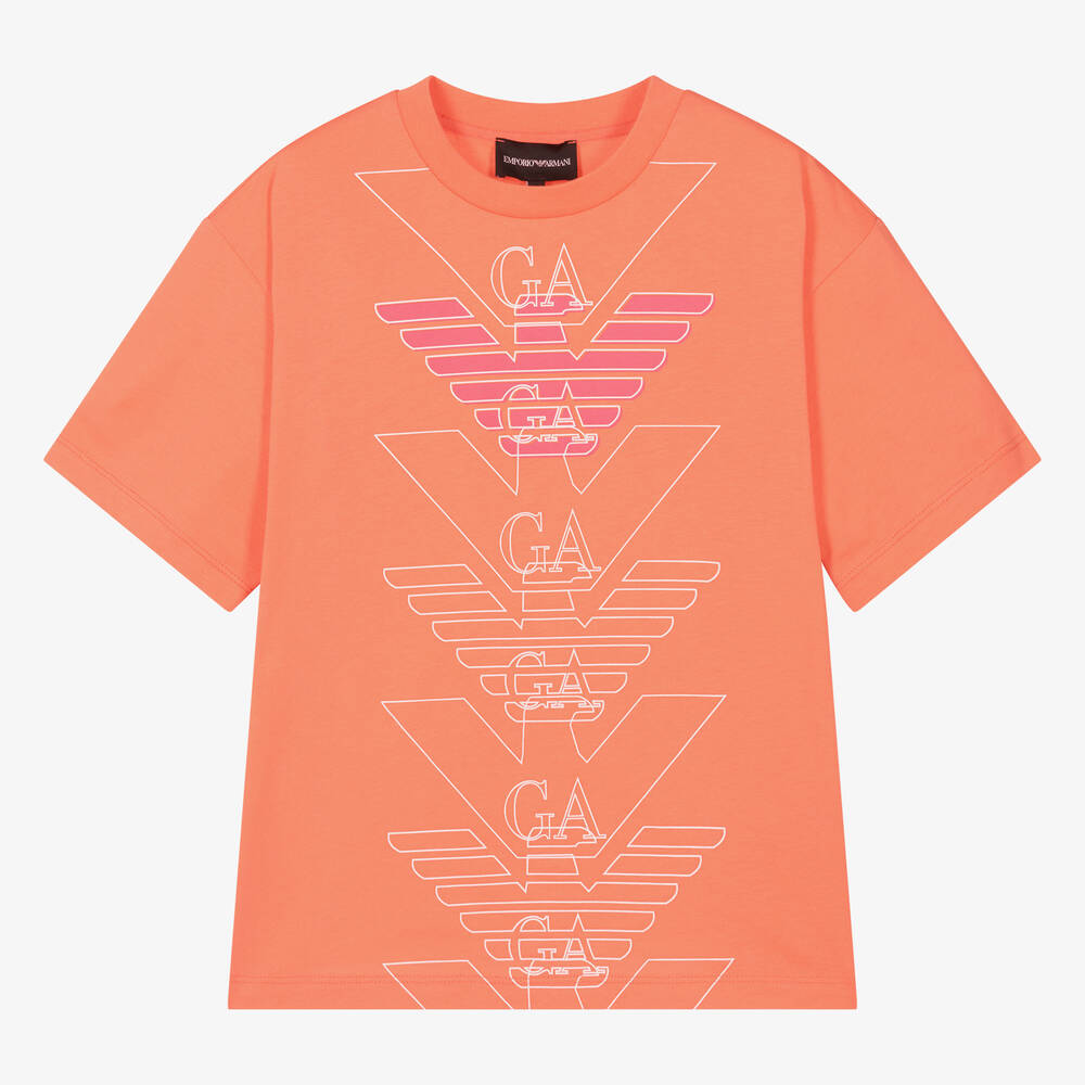 Emporio Armani - Teen Girls Orange EA Crew T-Shirt | Childrensalon