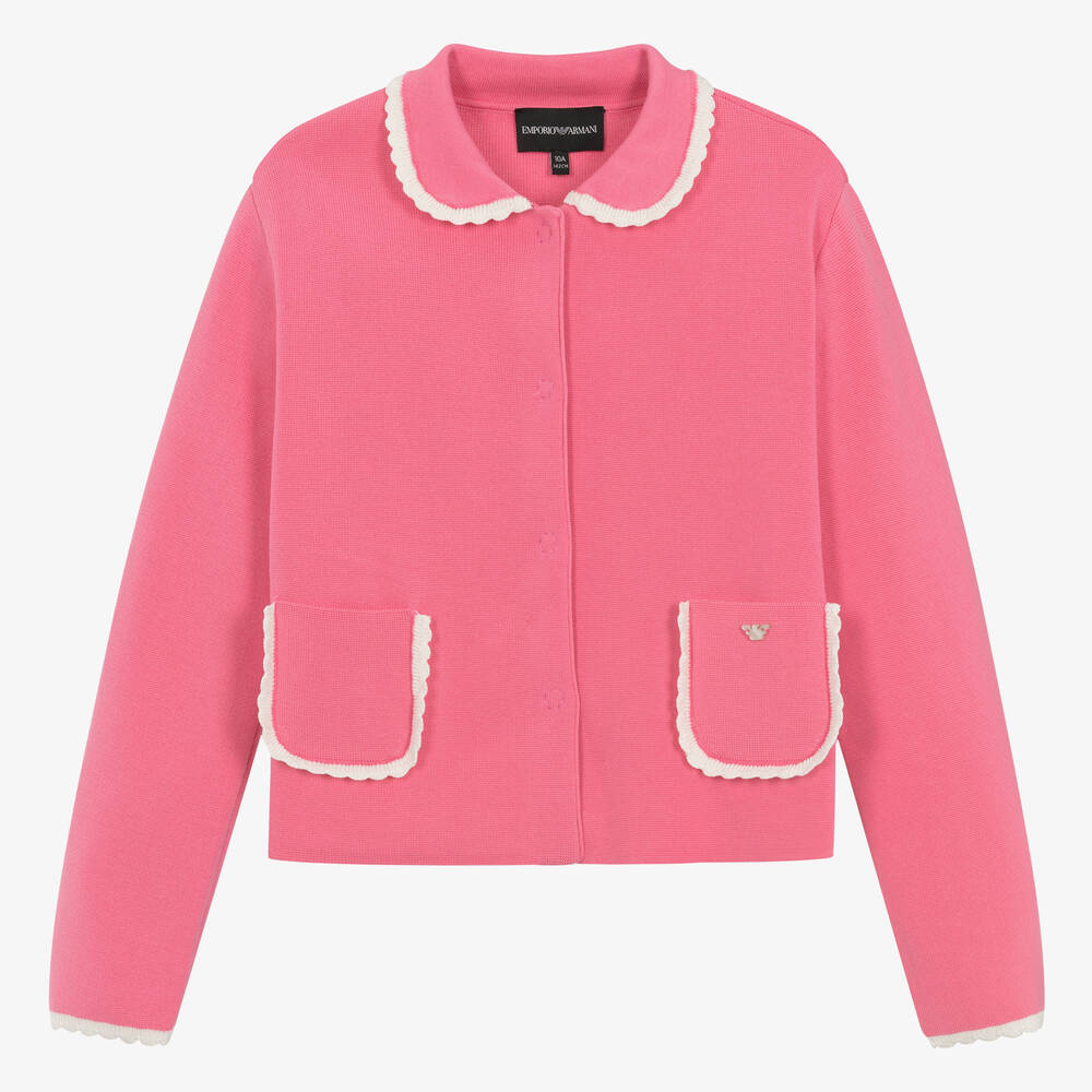 Emporio Armani - Teen Girls Pink Cotton Knit Cardigan | Childrensalon