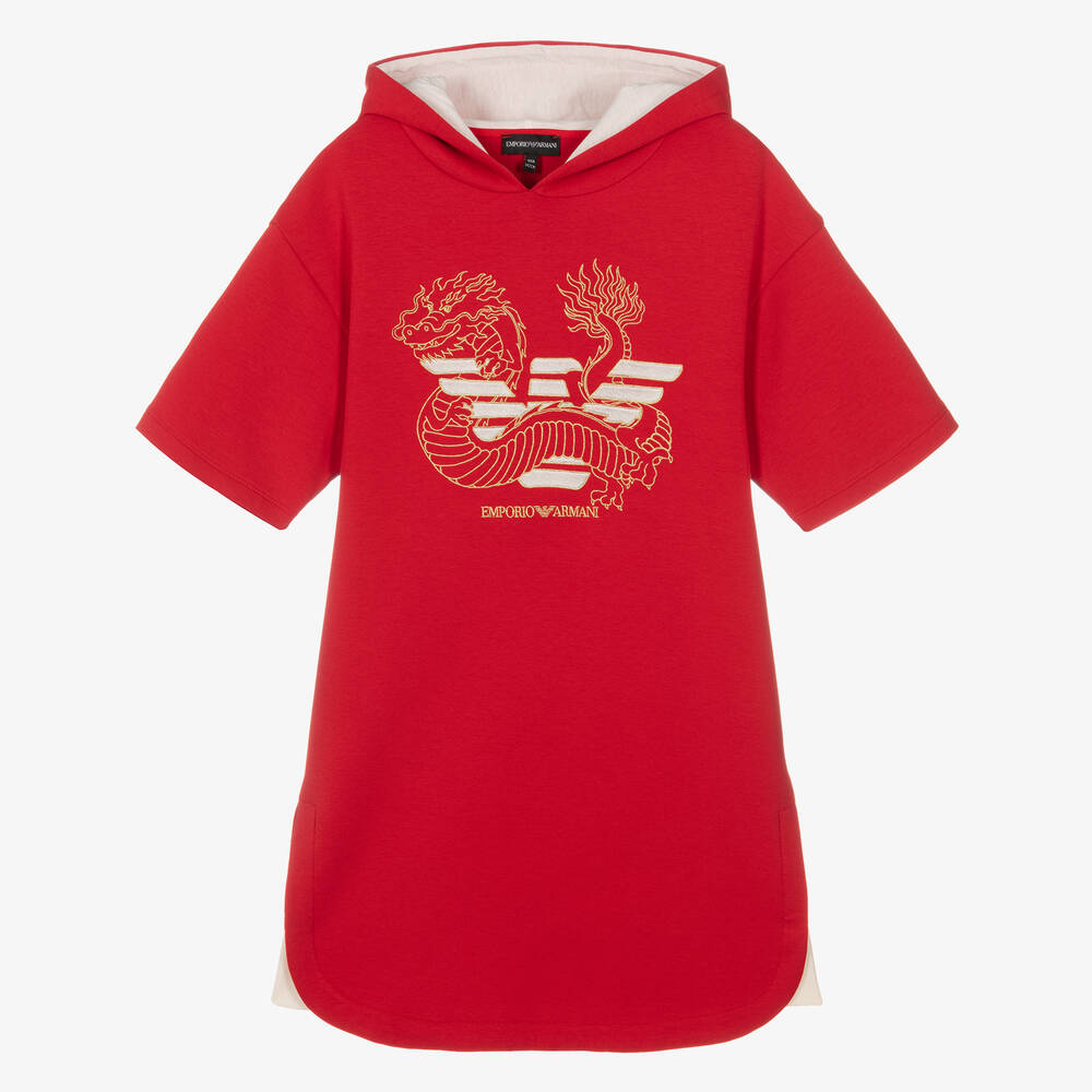 Emporio Armani - فستان قطن جيرسي لون أحمر للمراهقات | Childrensalon