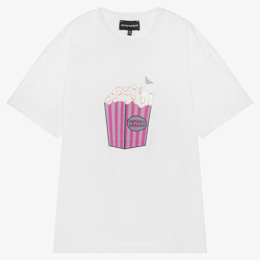 Emporio Armani - T-shirt blanc en coton popcorn ado | Childrensalon