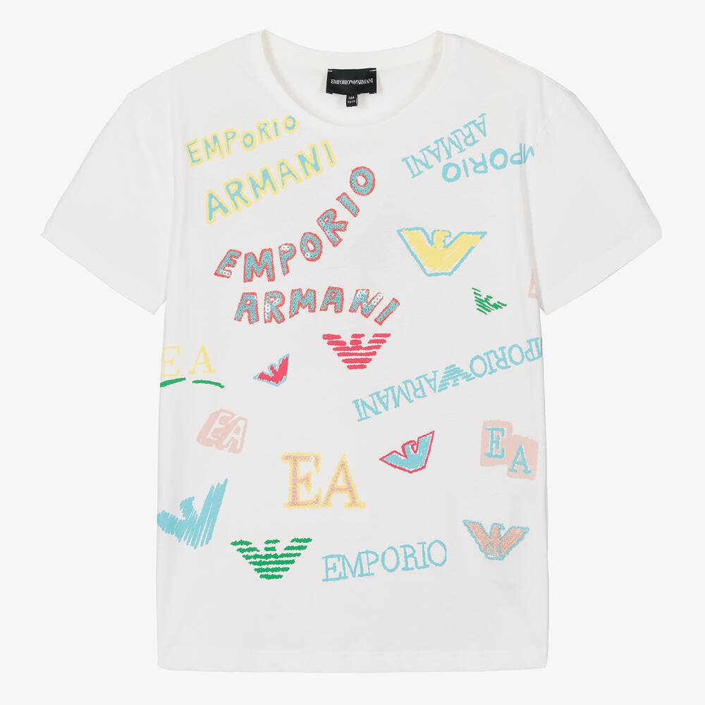 Emporio Armani - Teen Girls White Cotton T-Shirt | Childrensalon