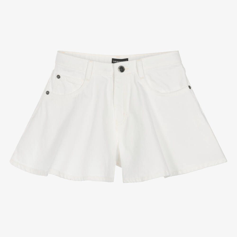 Emporio Armani - Teen Girls White Denim Flared Shorts | Childrensalon