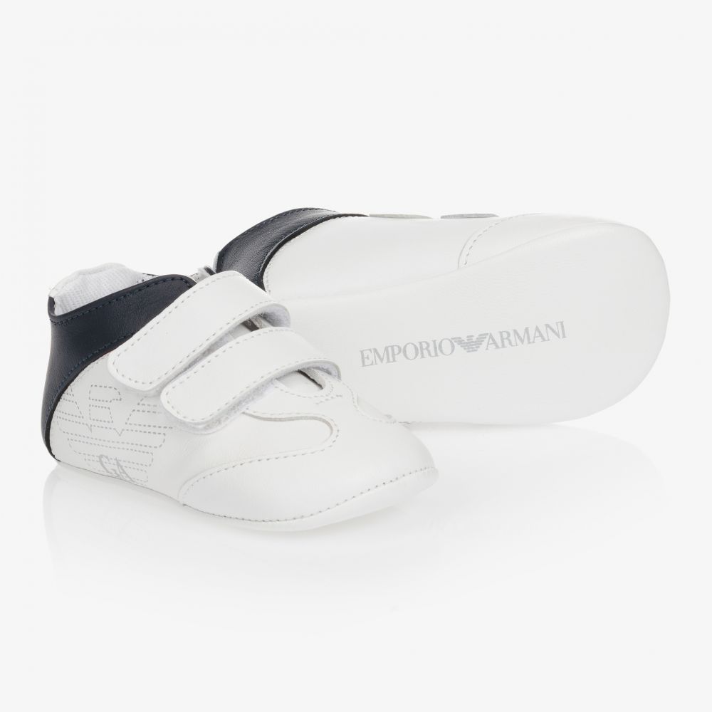 Emporio Armani - حذاء جلد لون أبيض لمرحلة قبل المشي للمواليد | Childrensalon