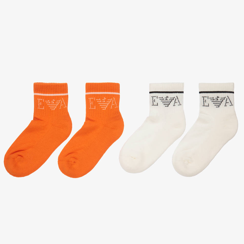 Emporio Armani - White & Orange Socks (2 Pack) | Childrensalon