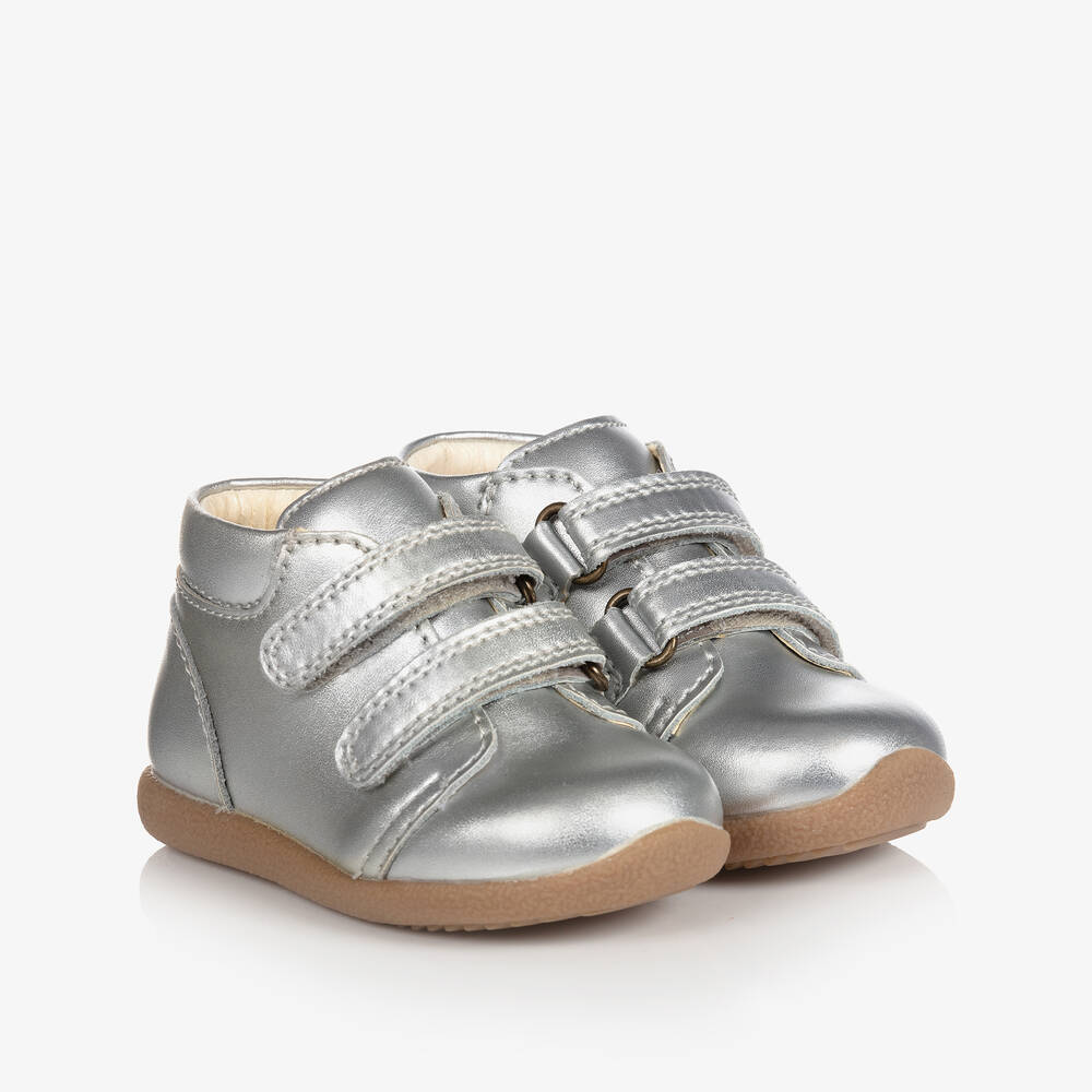 EN FANT - Серебристые кожаные ботинки на липучке | Childrensalon