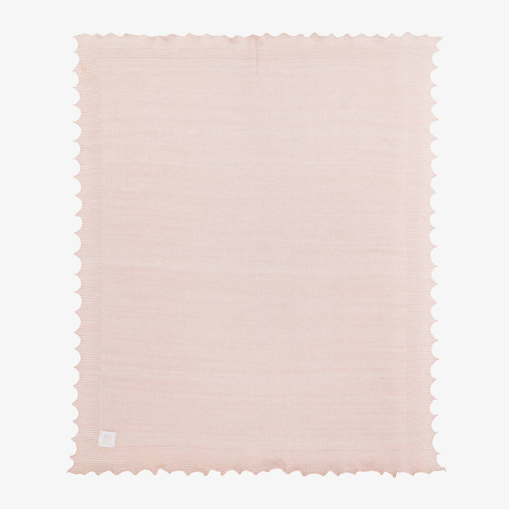 English Trousseau - Pink Wool Knit Baby Shawl (122cm) | Childrensalon
