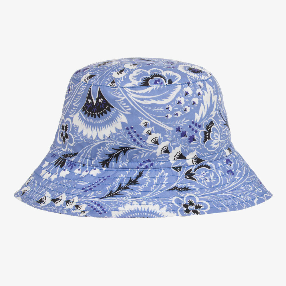 Etro - قبعة باكيت قطن بوبلين لون أزرق بطبعة ورود | Childrensalon