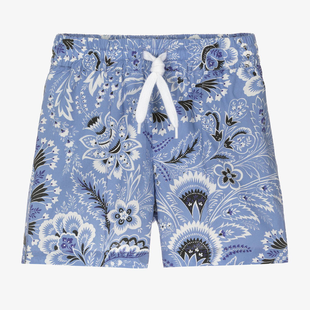 Etro - Boys Blue Floral Paisley Print Cotton Shorts | Childrensalon