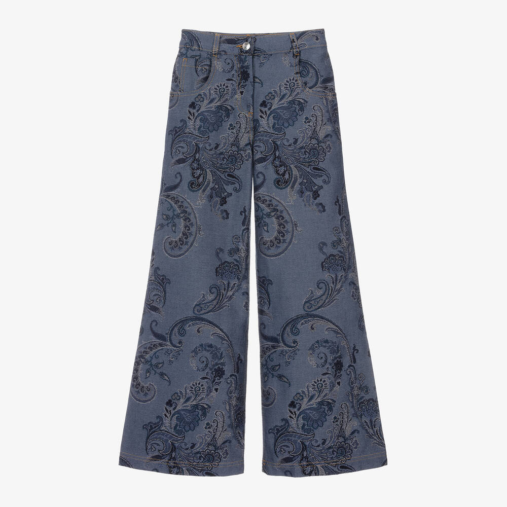 Etro Kids' Girls Blue Jacquard Paisley Denim Jeans