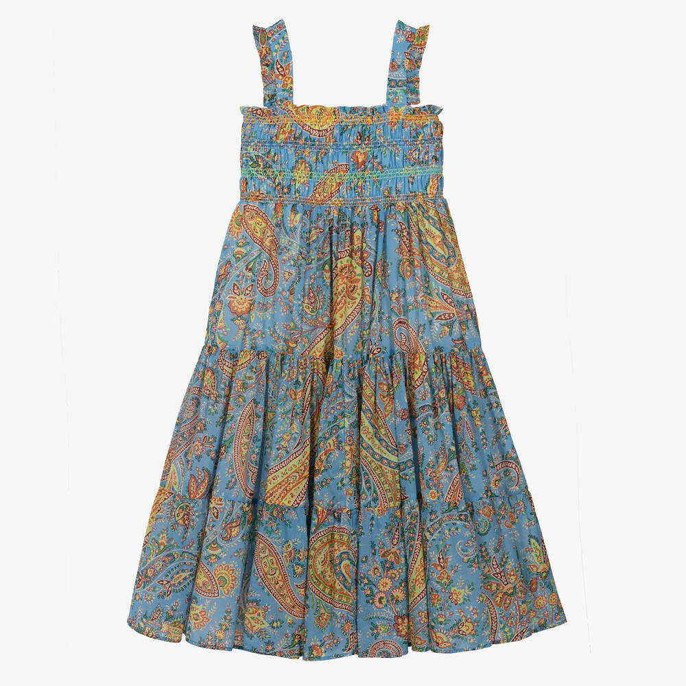 Etro Kids' Girls Blue Paisley Print Cotton Dress