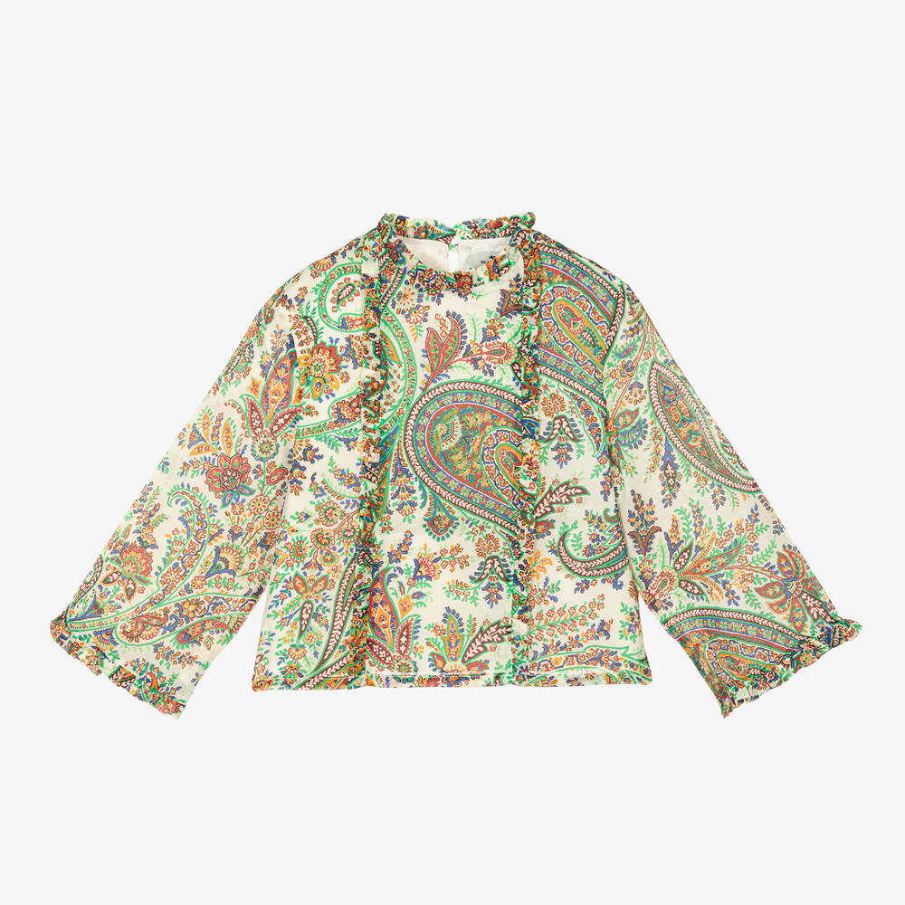 Etro Kids' Ivory Blouse With Paisley Pattern In Green