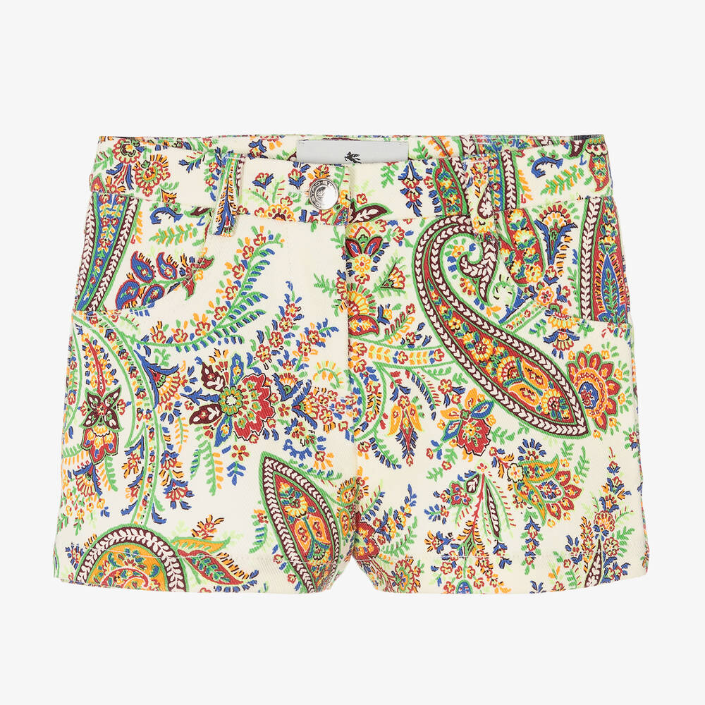 Etro - Girls Ivory Cotton Paisley Print Shorts | Childrensalon