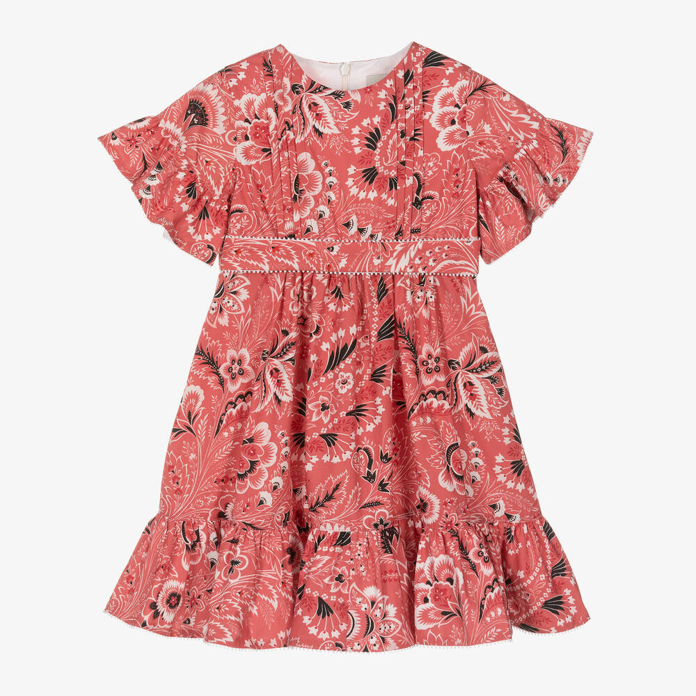 Etro - Girls Pink Floral Paisley Print Cotton Dress | Childrensalon