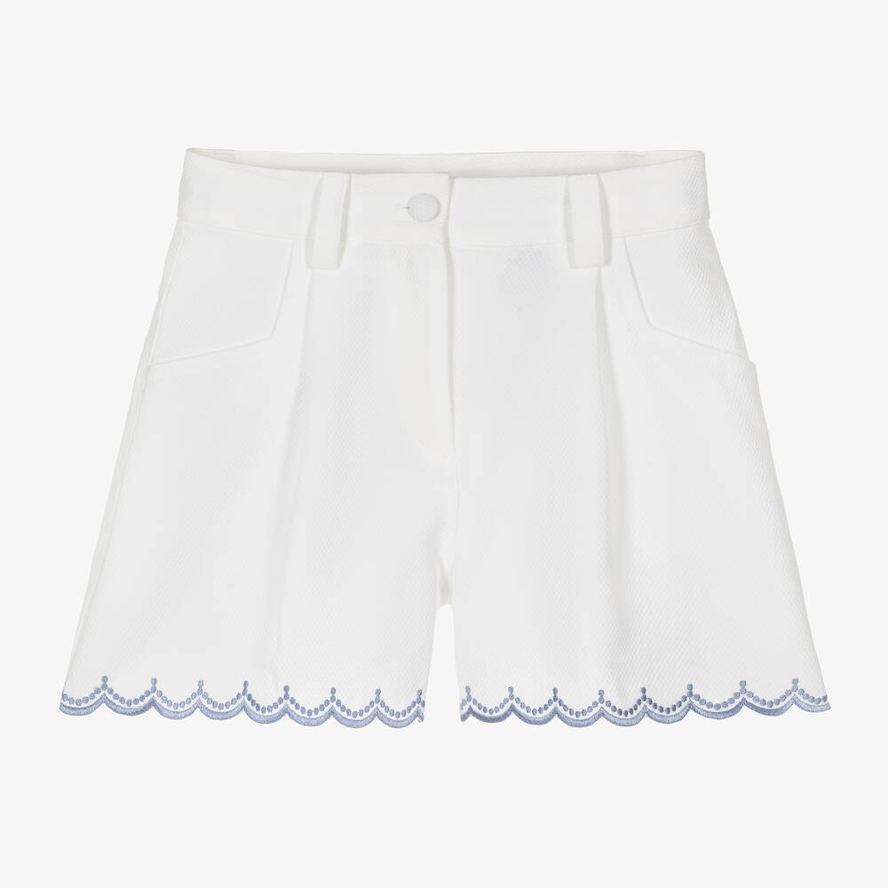 Etro - Girls White Cotton Pegaso Logo Shorts | Childrensalon