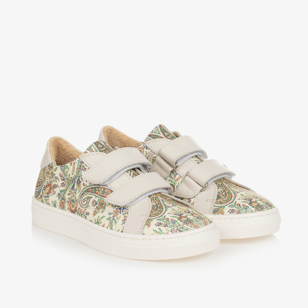 Etro - Ivory & Green Paisley Leather Trainers | Childrensalon