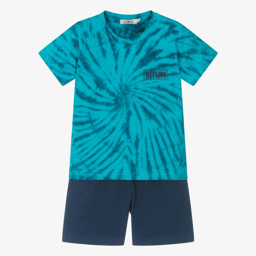 Everything Must Change - Boys Blue Cotton Tie-Dye Shorts Set | Childrensalon