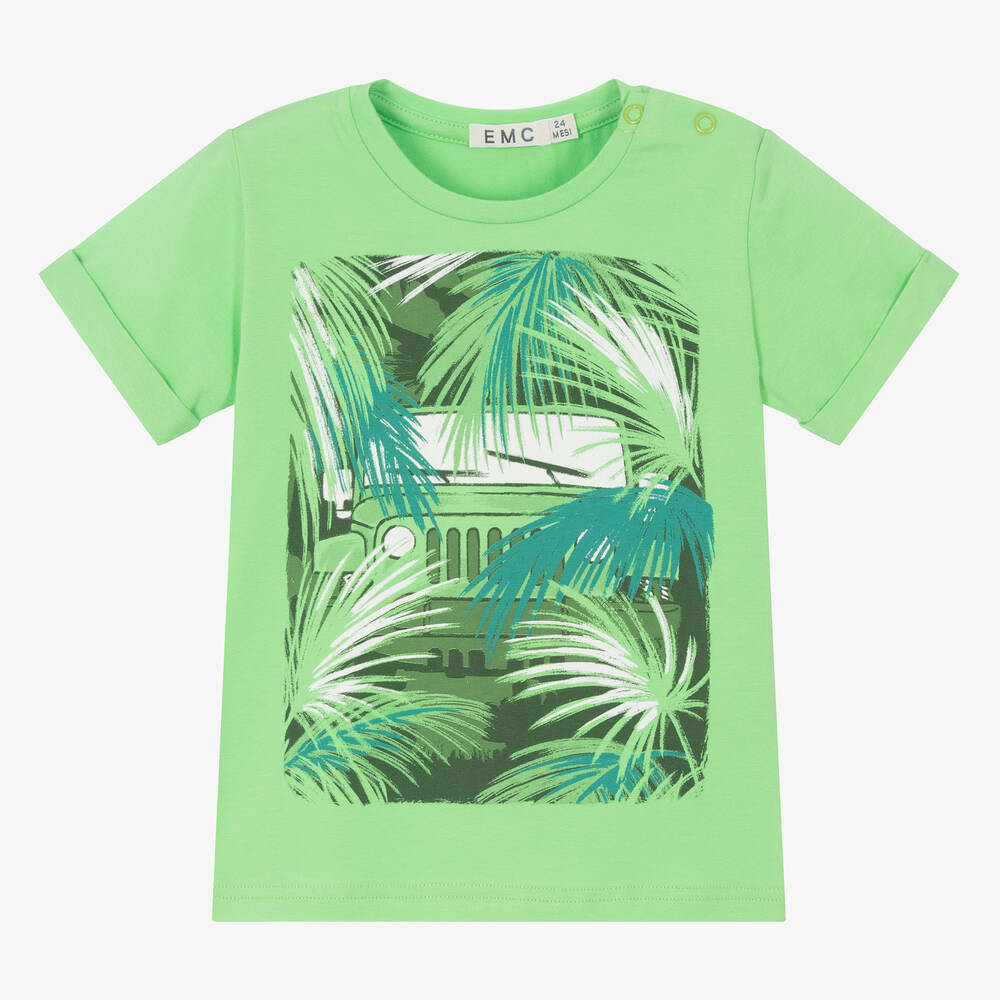 Everything Must Change - Boys Green Cotton Jungle Jeep T-Shirt | Childrensalon
