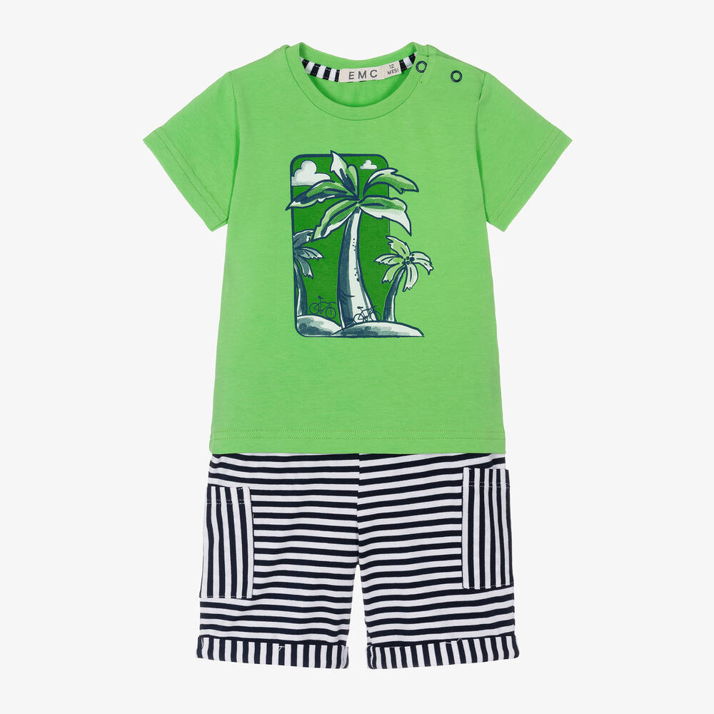 Everything Must Change Babies' Boys Green & Navy Blue Cotton Shorts Set