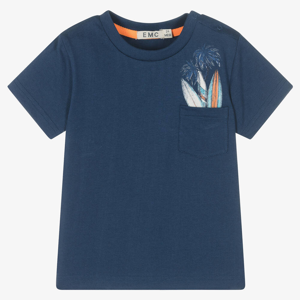 Everything Must Change Babies' Boys Navy Blue Cotton Surfboard T-shirt