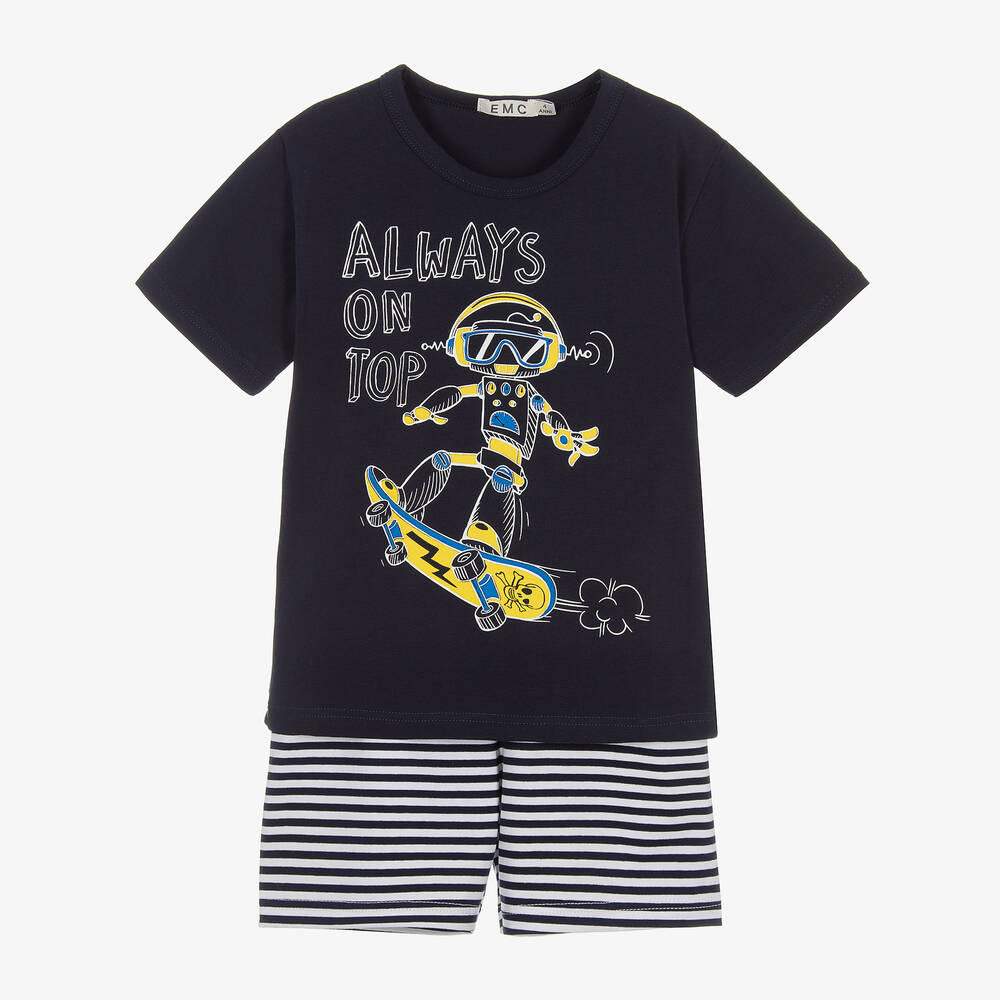 Everything Must Change - Boys Navy Blue Striped Cotton Pyjamas | Childrensalon