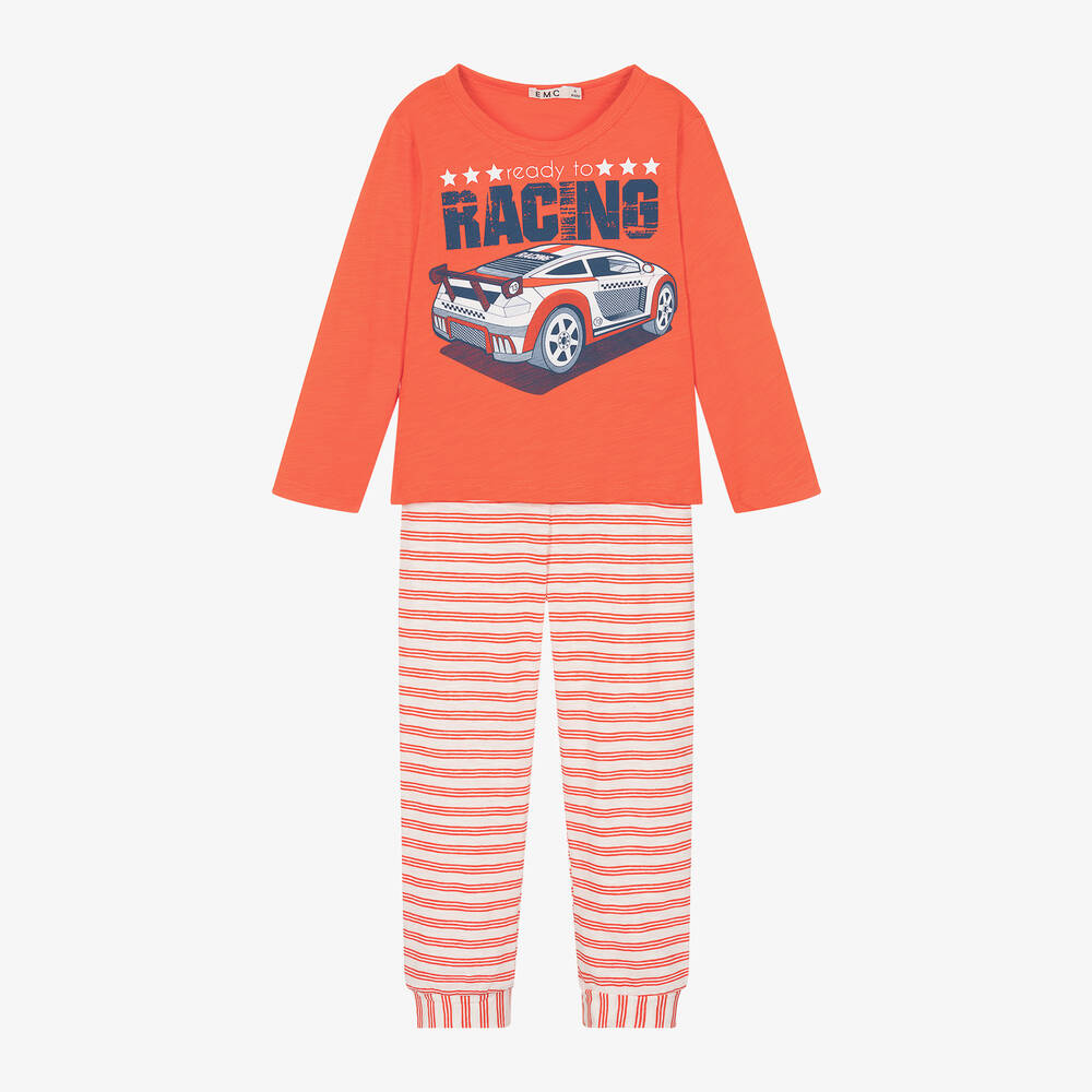 Everything Must Change Kids' Boys Orange Racing Car Cotton Pyjamas In Red