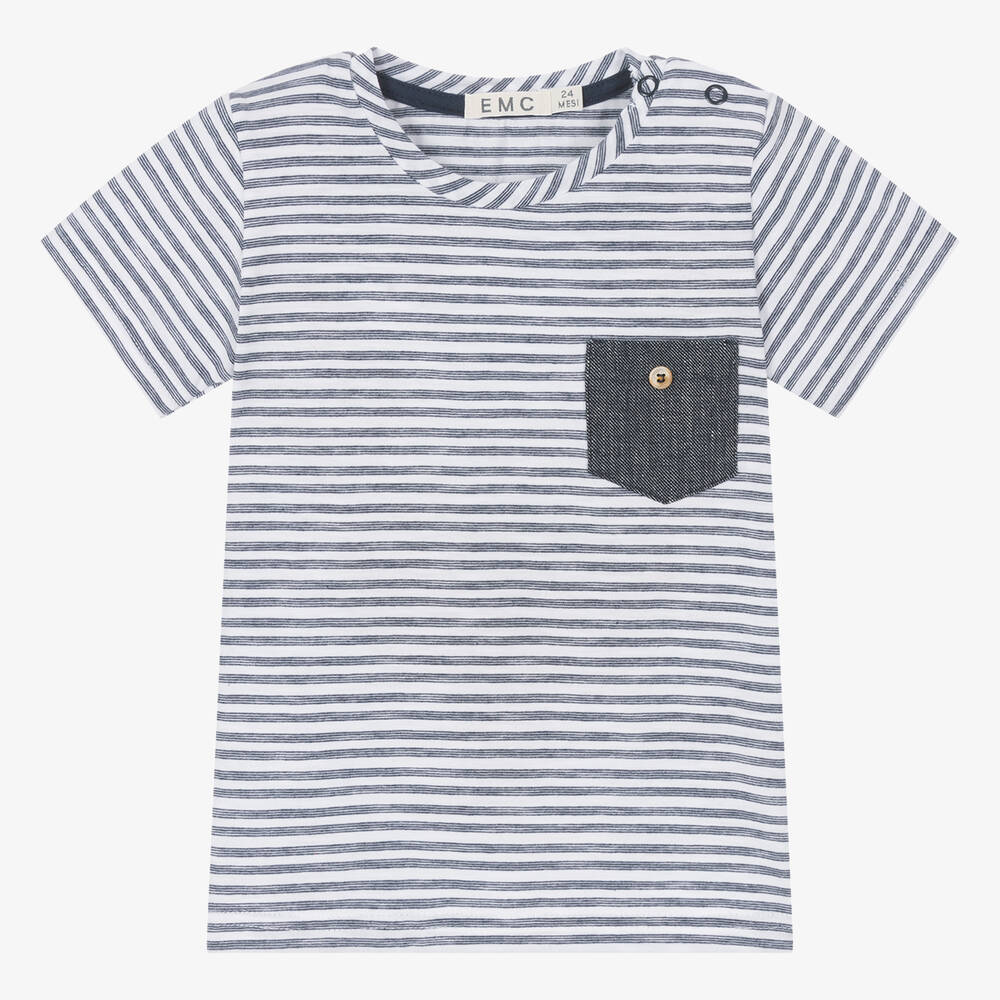 Everything Must Change - Boys White & Blue Stripe Cotton T-Shirt | Childrensalon