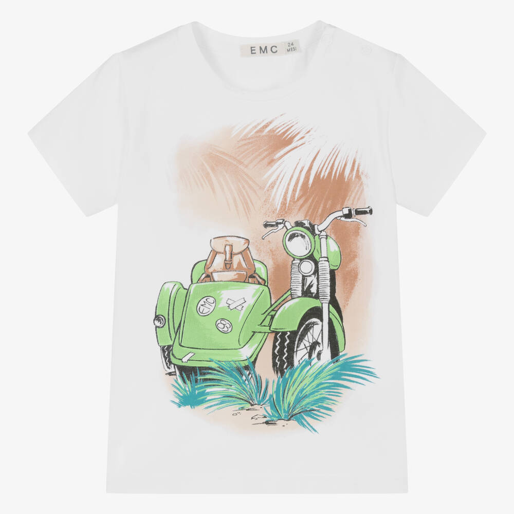 Everything Must Change - Boys White Cotton Motorbike T-Shirt | Childrensalon