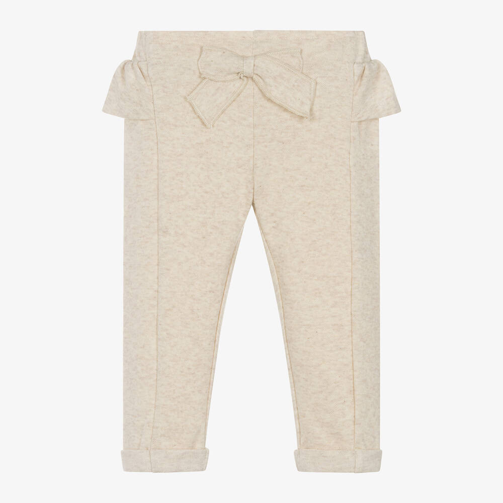 Everything Must Change - Girls Beige Marl Cotton Bow Trousers | Childrensalon