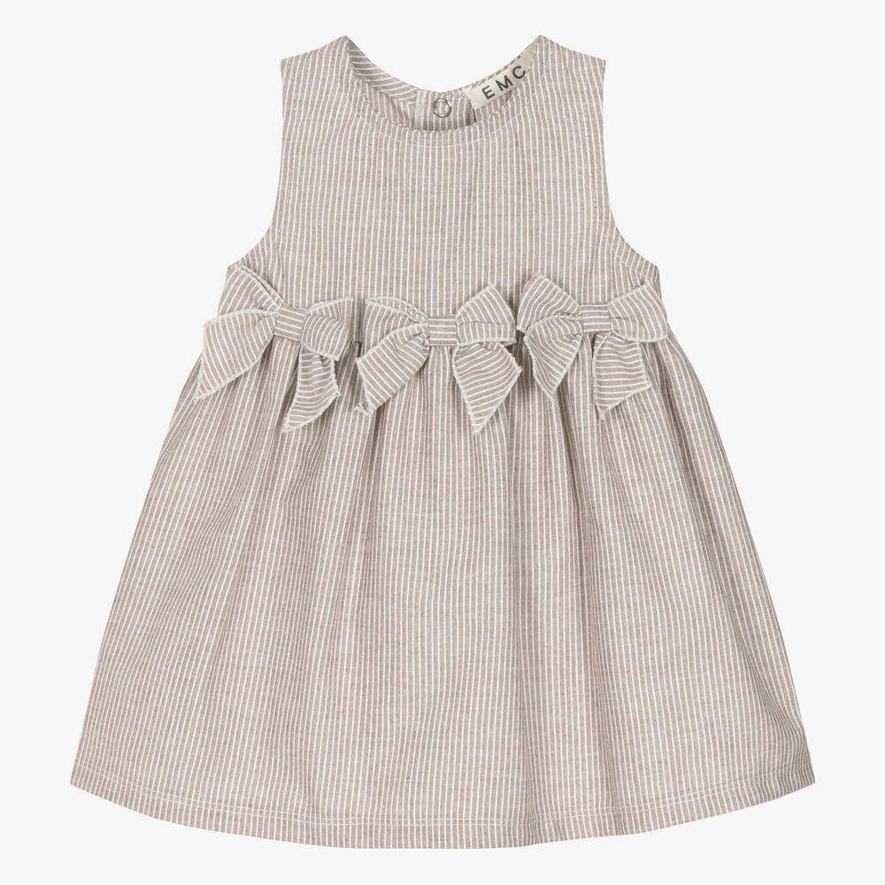 Everything Must Change - Girls Beige Stripe Bows Dress | Childrensalon