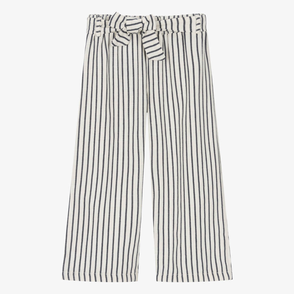 Everything Must Change - Girls Ivory & Blue Striped Cotton Trousers | Childrensalon