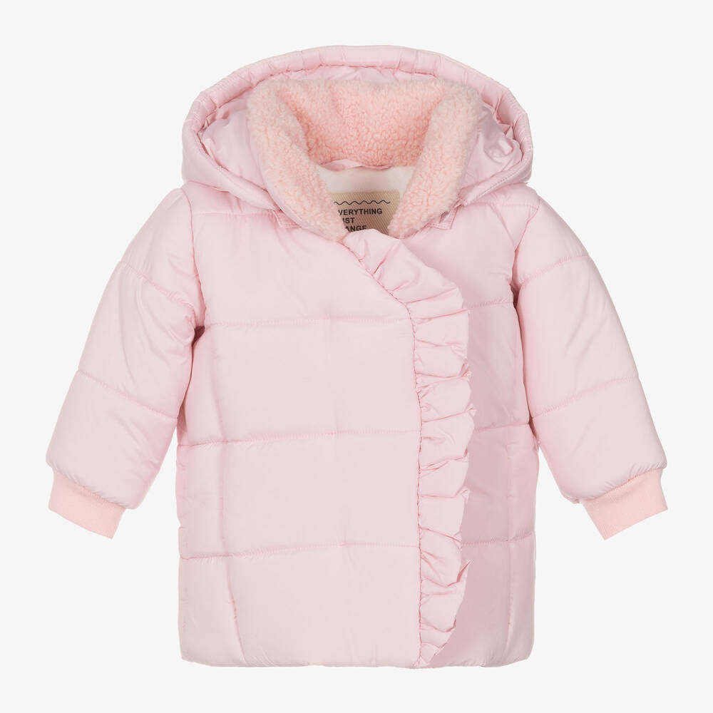 Everything Must Change - Girls Pink Hooded Puffer Coat | Childrensalon