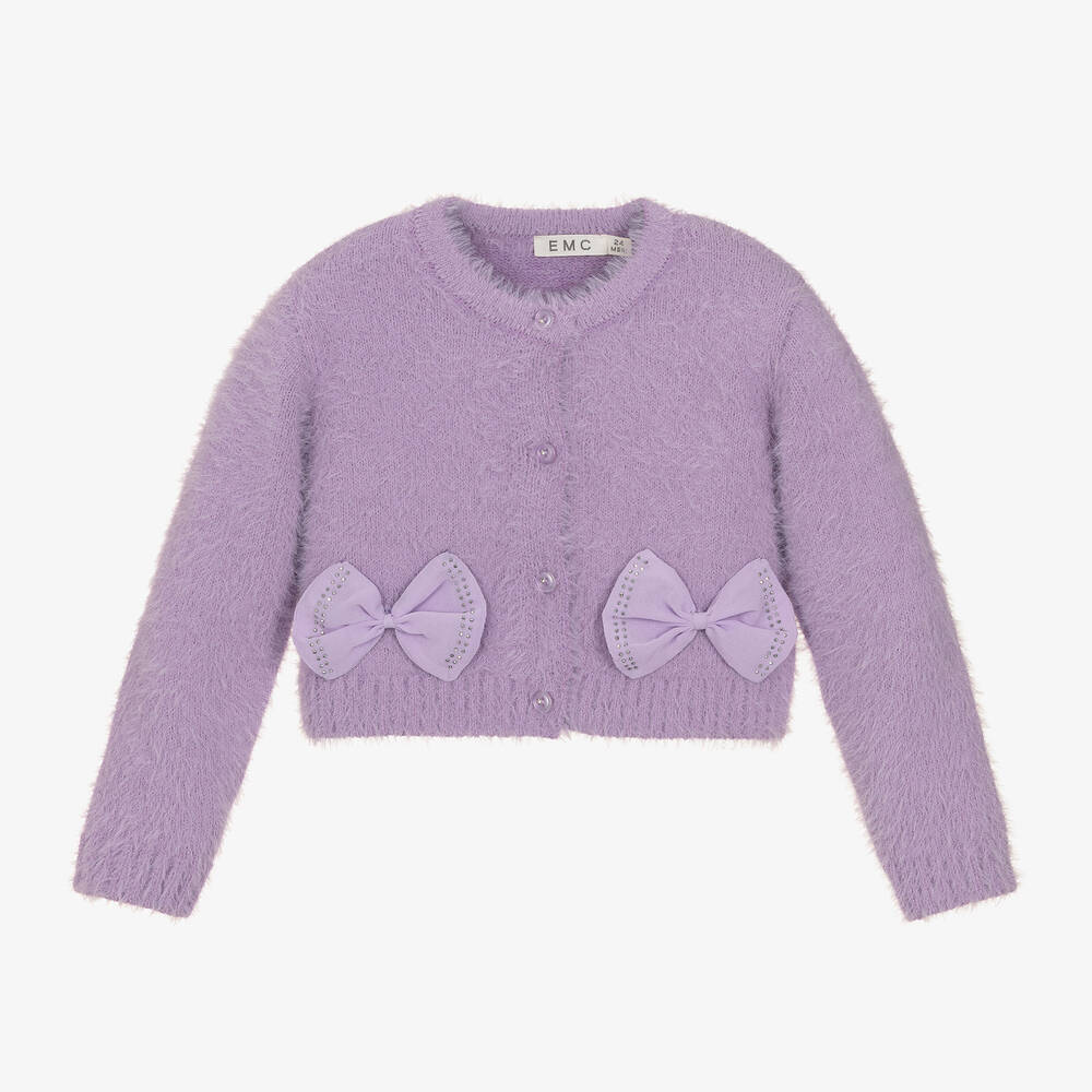 Everything Must Change - Girls Purple Fluffy Knit Cardigan | Childrensalon