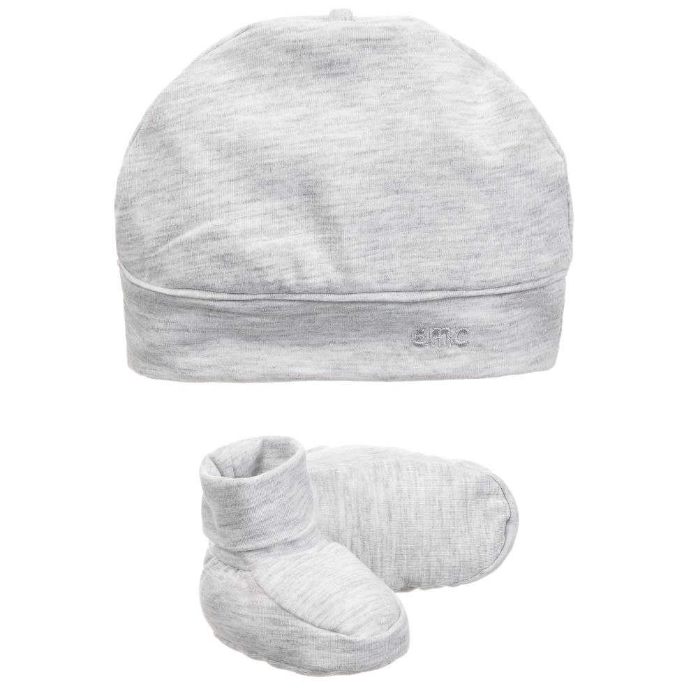 Everything Must Change Babies' Grey Hat & Booties Set In White