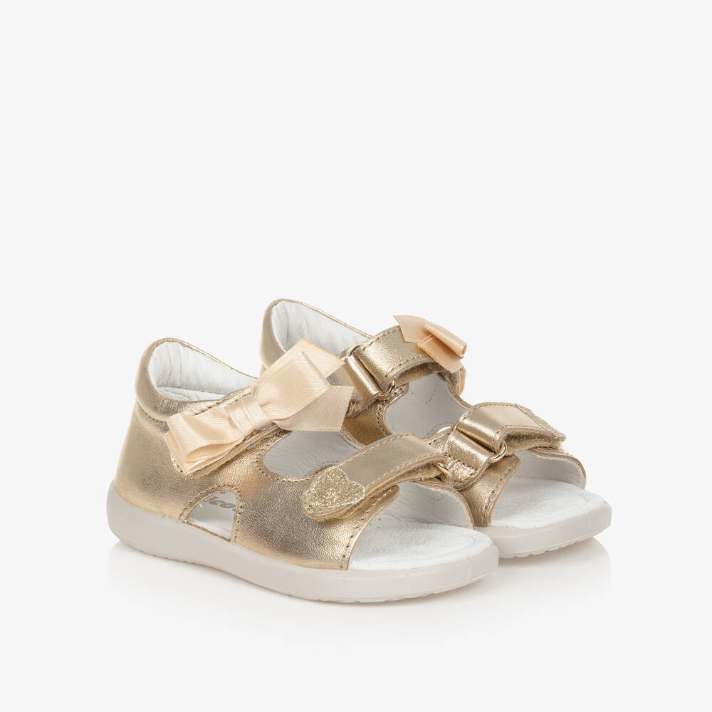Shop Falcotto By Naturino Baby Girls Gold Leather Bow Sandals