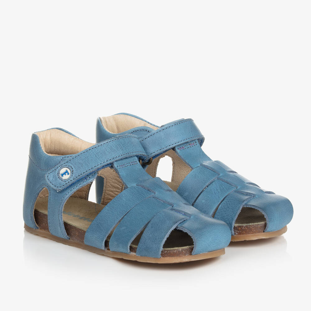 Falcotto by Naturino - Boys Blue Leather Cage Sandals | Childrensalon