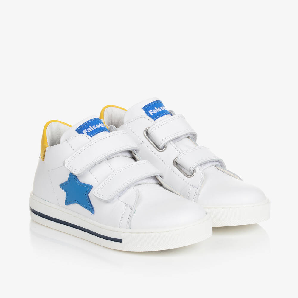 Falcotto by Naturino - Boys White Leather Star Trainers | Childrensalon
